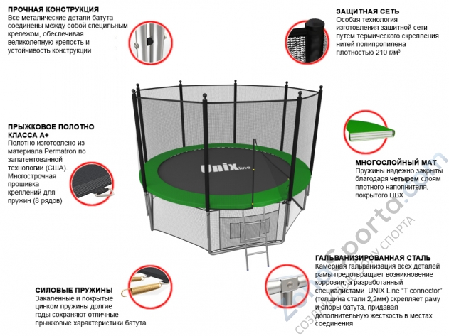 Батут Unix line 8 ft outside (Green)
