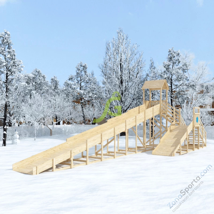 Зимняя деревянная горка IgraGrad Snow Fox 12 м с двумя скатами без окраски